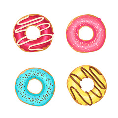 Vector Sweet Colorful glazed donuts isolated on white. Food design