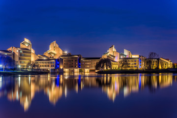 The Gouvernement building along the Maas river in Maastricht, The Netherlands during the evening...