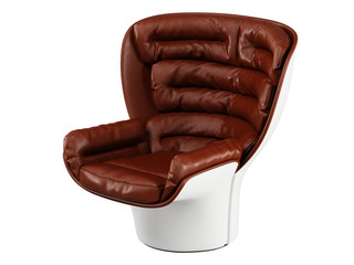Leather brown chair on a white background 3d rendering