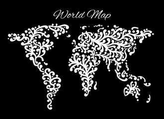 World map, floral ornament for your design