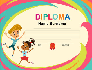 Kids Diploma certificate background design template vector