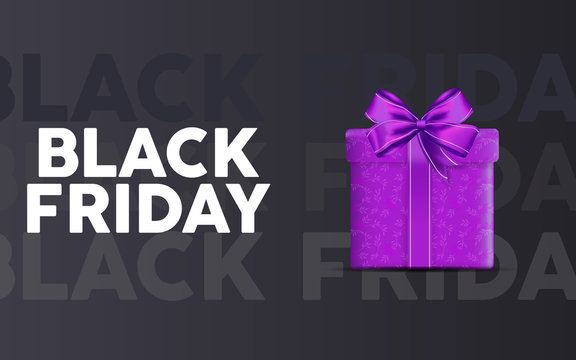 black friday sale sale landing page with purple suprise packet in black gradient background. vector illustration. EPS 10