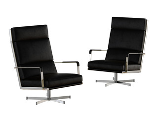 Two office chair in black with high backrest on a white background 3d rendering