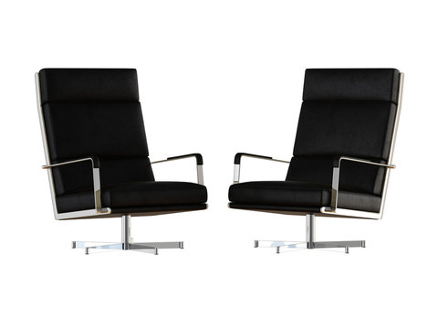 Two office chair in black with high backrest on a white background 3d rendering