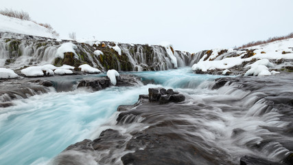 Bruarfoss waterfall in a cold winter morning in Iceland
