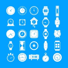 Time and clock icons set. Simple illustration of 25 time clock vector icons for web