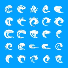 Fototapeta premium Water wave icons set. Simple illustration of 25 water wave vector icons for web