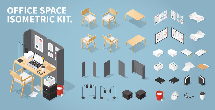 Isometric Office Workplace Set