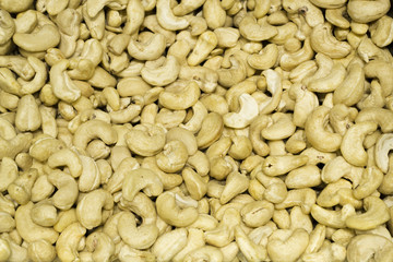 Cashew nuts. Top view. Background . 