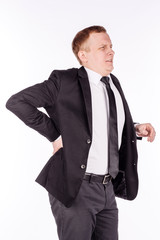 man in black suit. emotions, facial expressions, feelings, body language, signs.