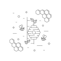 Wild honey, bees and beehive on the tree. Linear icon