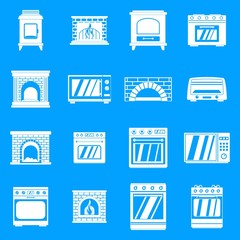 Oven stove furnace fireplace icons set. Simple illustration of 16 oven stove furnace fireplace vector icons for web