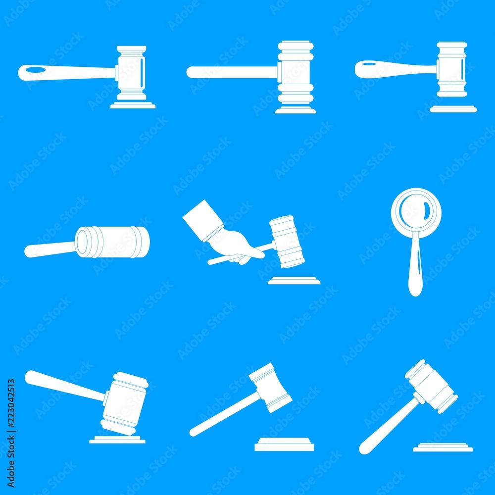Poster judge hammer icons set. simple illustration of 9 judge hammer vector icons for web