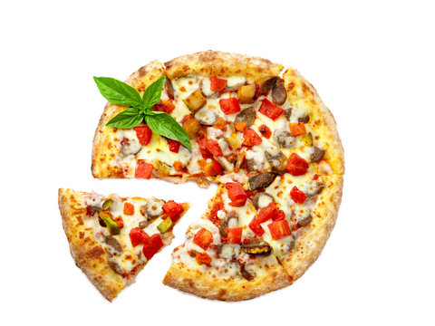 Hot and tasty pizza on white background