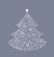 Vector illustration of a Christmas background. Christmas tree made of stars. Happy Christmas greeting card.