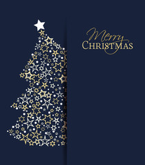 Vector illustration of a Christmas background. Christmas tree made of stars. Happy Christmas greeting card.
