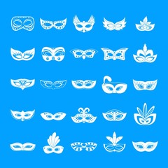 Carnival mask venetian icons set. Simple illustration of 25 carnival mask venetian icons for web