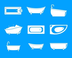 Bathtub interior icons set. Simple illustration of 9 bathtub interior vector icons for web