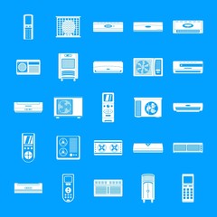 Conditioner air filter vent remote icons set. Simple illustration of 25 conditioner air filter vent remote vector icons for web
