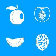Peach tree slices fruit half icons set. Simple illustration of 4 peach tree slices fruit half vector icons for web