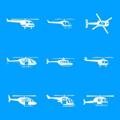 Helicopter military aircraft chopper icons set. Simple illustration of 9 helicopter military aircraft chopper vector icons for web