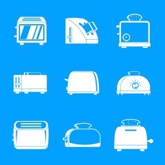 Toaster kitchen bread gourmet oven icons set. Simple illustration of 9 toaster kitchen bread gourmet oven vector icons for web