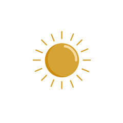 Vector simple drawing of the sun. The icon of the sun. Flat design is summer. Symbol of summer. Yellow Icon pictogram of the sun on a white background