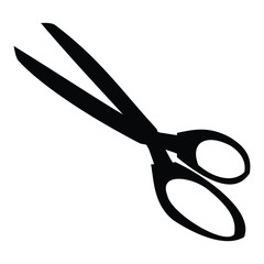 A black and white silhouette of a pair of scissors