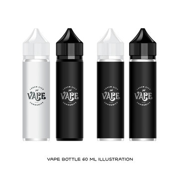 Vape liquid plastic bottle packaging mockup. Vector illustration.