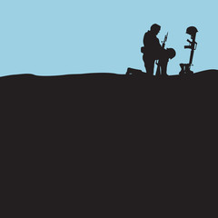 Fallen Soldier Silhouette with helmet boots and rifle