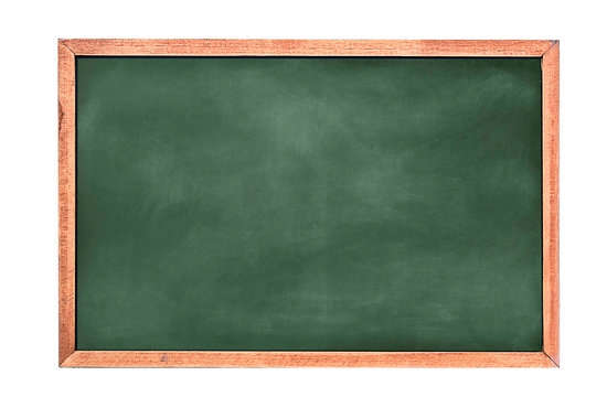 Empty green chalkboard texture hang on the white wall. double frame from  greenboard and white background. image for background, wallpaper and copy  space. bill board wood frame for add text. Stock Photo