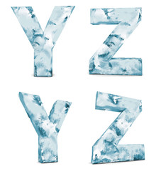 Ice font 3d rendering. Letters Y, Z