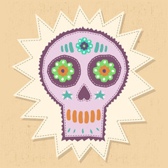 Skull Candy vector illustration, day of the dead floral elements hand craftsmanship style