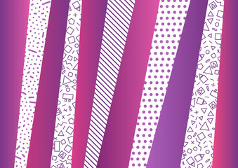 Background with geometric shapes, the design of the 80s - vector illustration. In retro memphis group style card. abstract background with vertical stripes