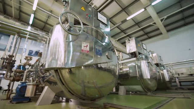 Automatic Line for Processing of Vegetables.Workers on the Production of Canned Food. Pasteurization