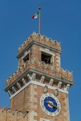 Tower at the entrace of the Arsenale of Venice, Veneto, Italy