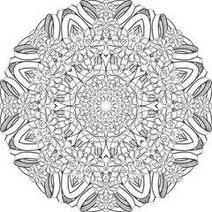 Mandala,Succulents. circular pattern,  Vector. Design for coloring book page for adults and kids, Black and white drawing isolated on white, leaves. flowers