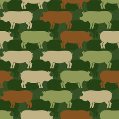 Pig army pattern eamless. Piggy military background. soldiery Pigs ornament. Farm Animal Vector war texture