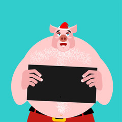 Mugshot Pig Santa in police. Bad Claus criminal. Naughty Santa. crime Christmas. suspect new year