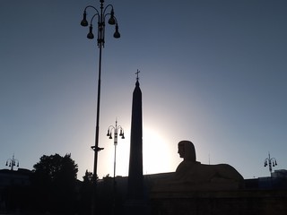 Fototapeta premium silhouette dusk dark shadow sunset afternoon sphinx egypt obelisk statue monument