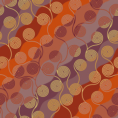 Seamless brown patchwork pattern. Curly waves pattern in Art Nouveau style. Vector illustration.