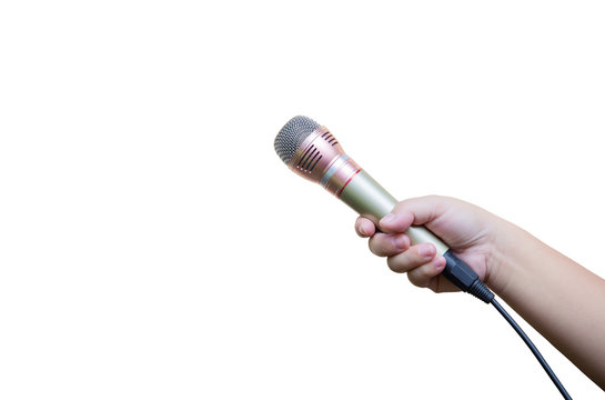 microphone vintage style on white background. image for object., background and copy space. equipment of sound, seminar and conference concept. horizontal image.