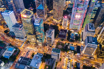 Fototapeta premium Top down of Hong Kong business district at night