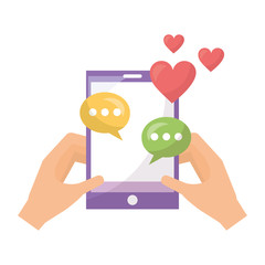 hands with smartphone chatting love hearts romance