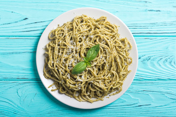 Pasta spaghetti with sauce pesto