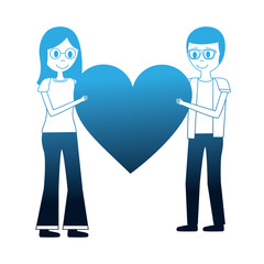 romantic couple holding big love heart