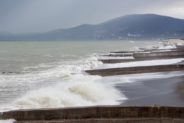 Storm on the Black Sea. Dirty water and big waves