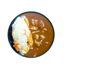Curry pork with rice wrapped by omelet. Fastfood Japanese style. image for background, wallpaper, menu list and copy space.