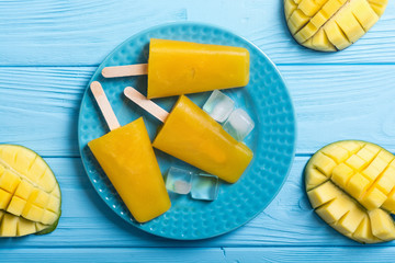 Homemade mango popsicle