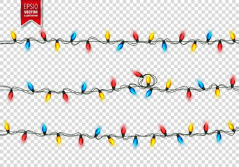 Christmas Festive Lights. Decorative Glowing Garland Isolated on Background. Shiny Colorful Decoration for Christmas and New Year Holidays.